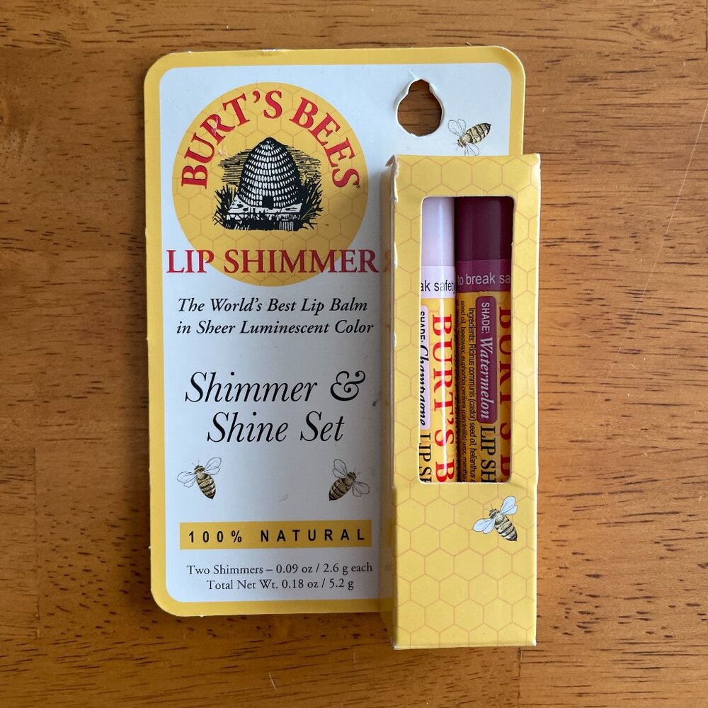 Set of 2 Burt's Bees Lip Shimmer in Champagne and Watermelon